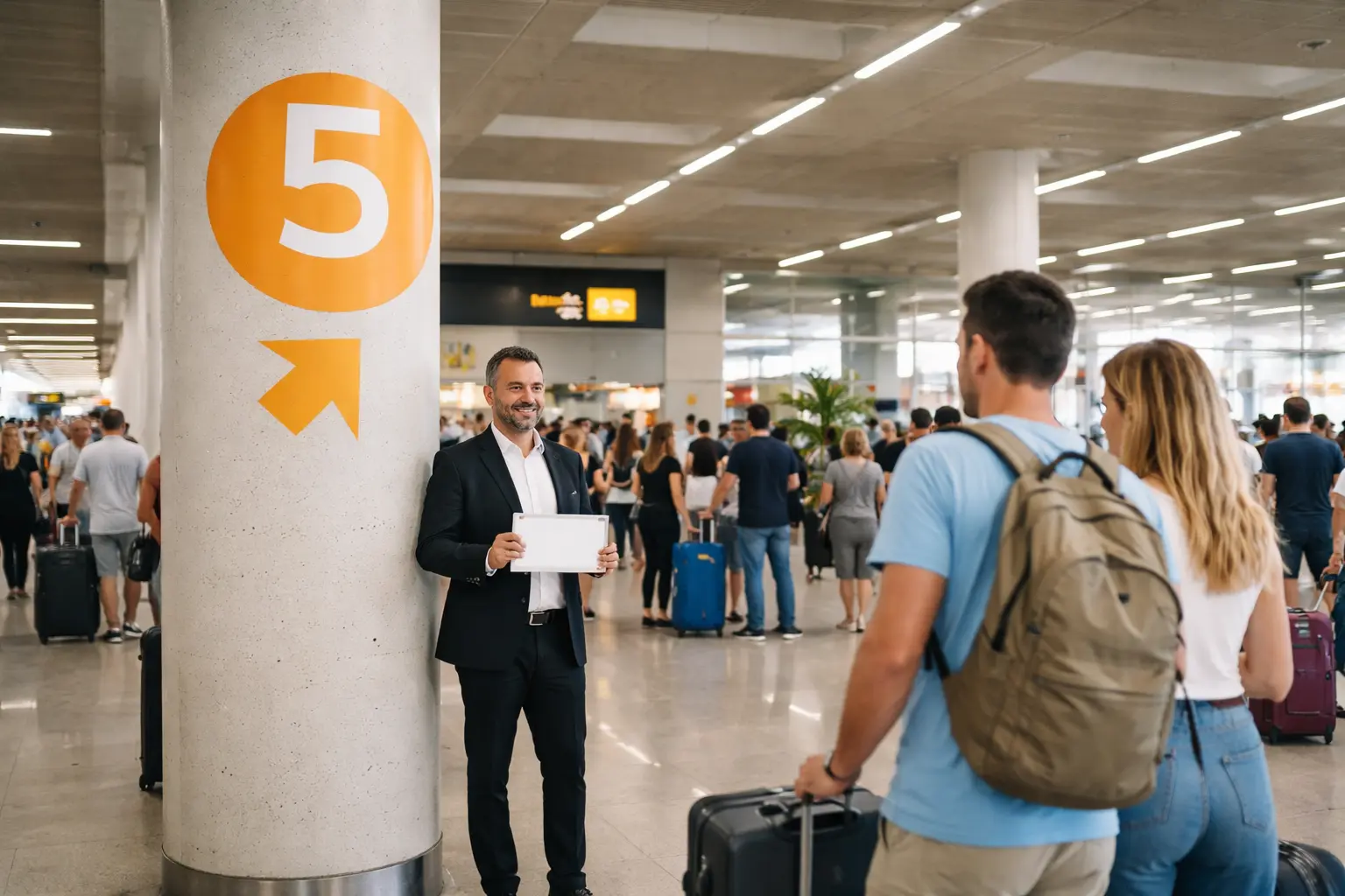 We explain how to get to the Meeting Point (Column 5), identify your sign, and what to do if you do not see the driver or your luggage is delayed.